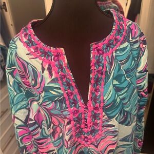 Lilly Pulitzer Pink and Blue Leaf Print Tunic